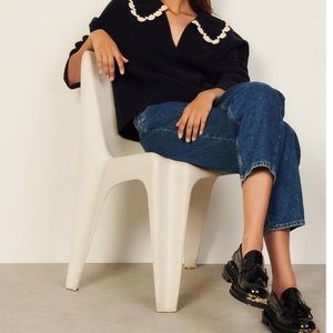 Classic French Sandro Sweater with Hand Knitted Collar